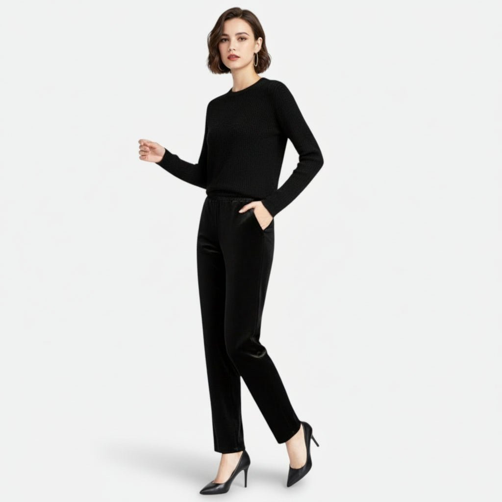 Vallmere | Women’s Velvet Straight‑Leg Trousers