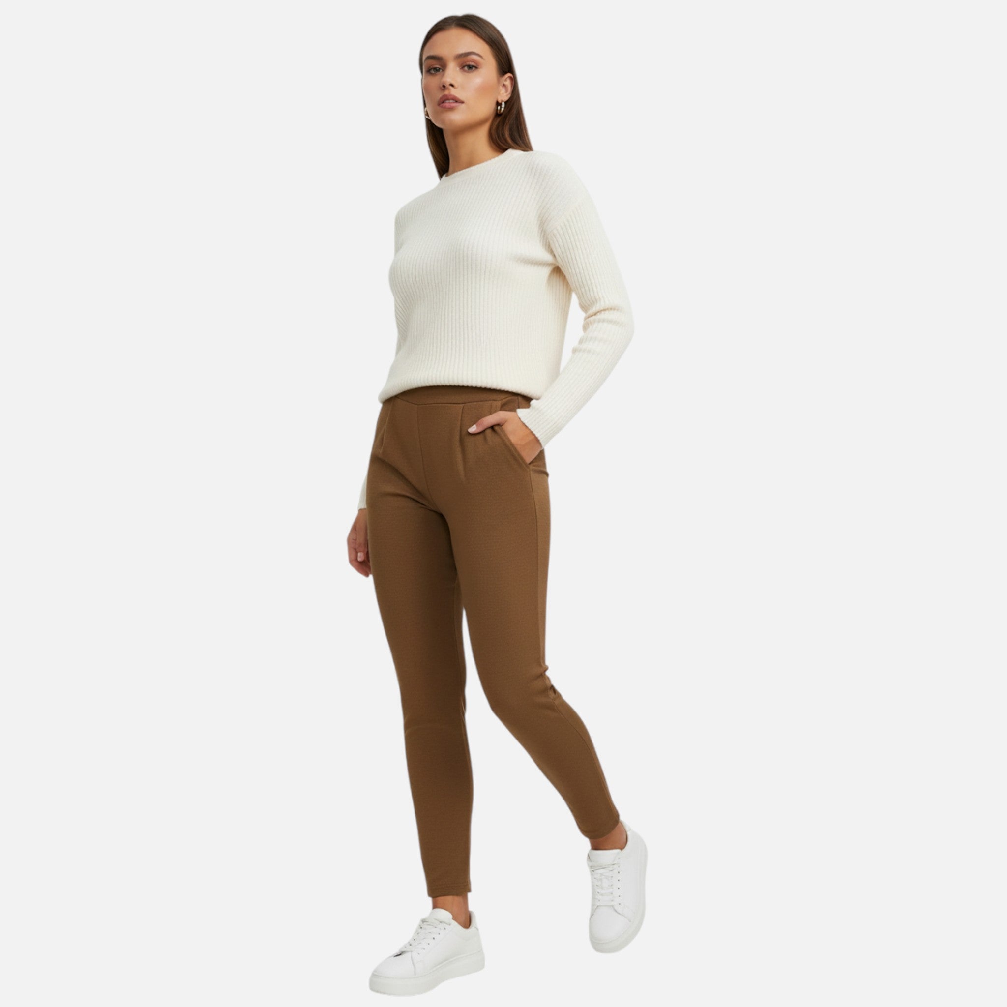Vallmere | Women’s Plus Size Elegant Brown Knit Trousers