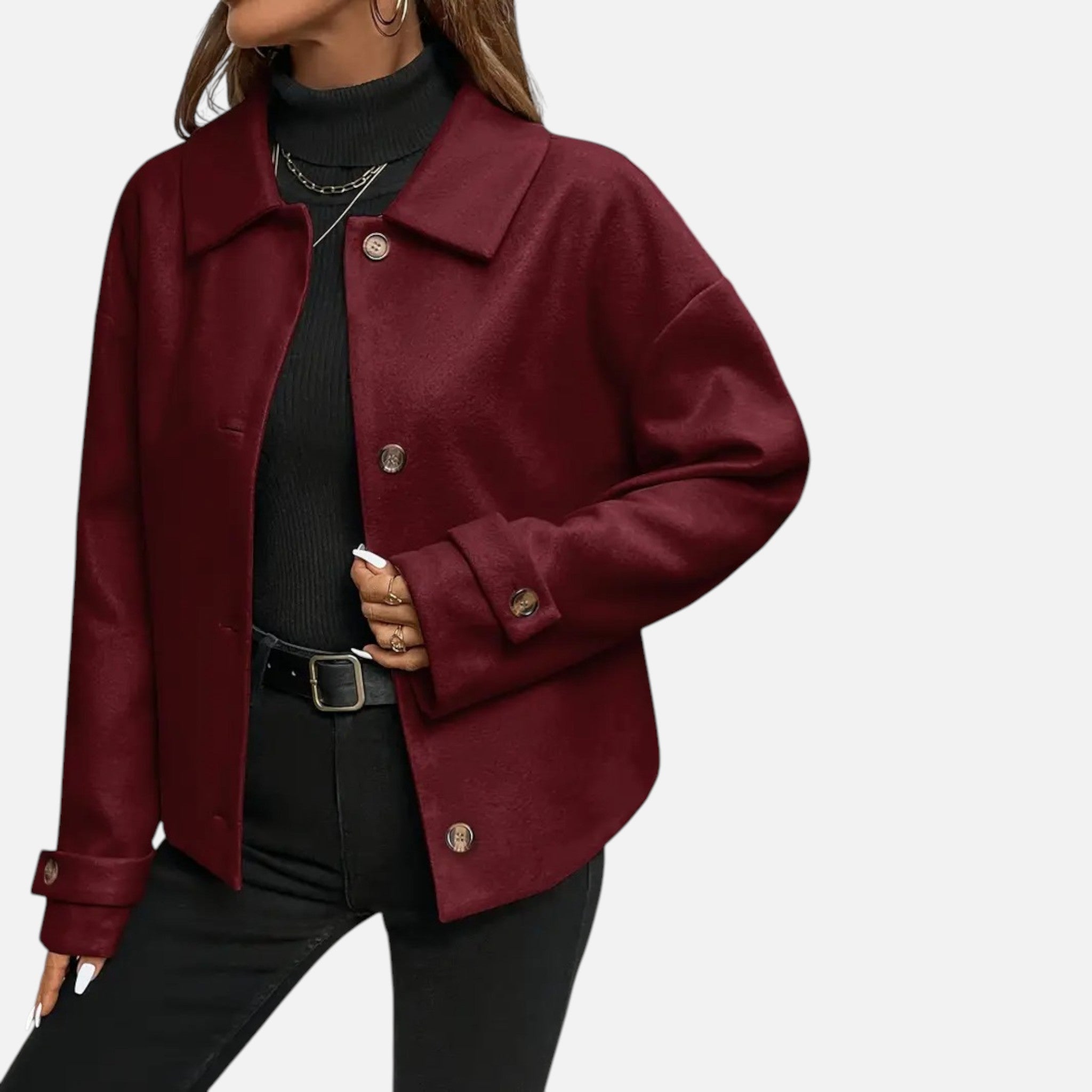 Vallmere | Women’s Ivy-League Burgundy Button-Front Coat